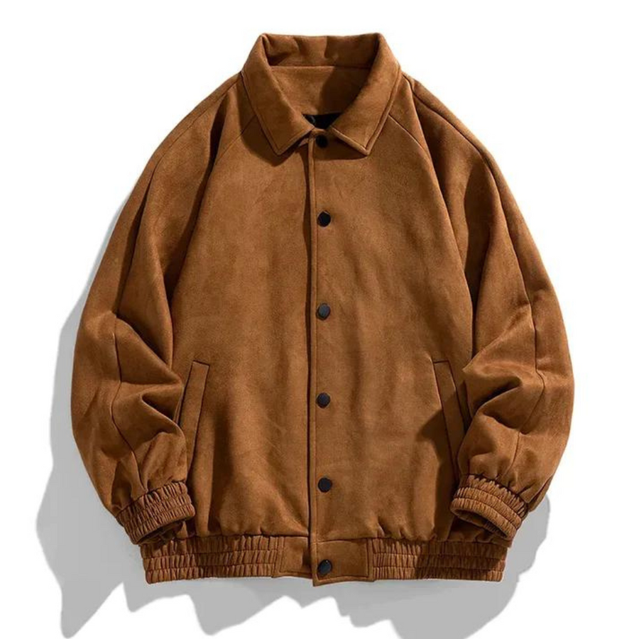 Men oversized retro bomber jacket with button front in dark grey brown and black