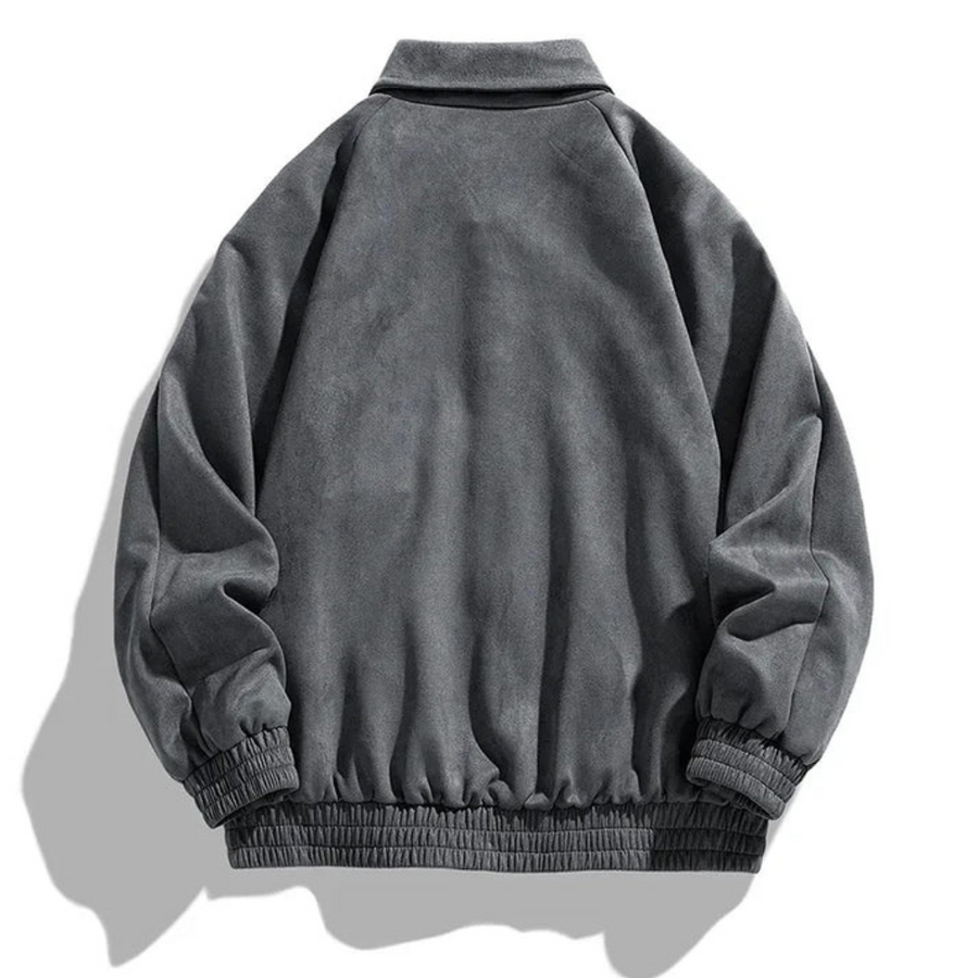 Men oversized retro bomber jacket with button front in dark grey brown and black
