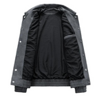 Men oversized retro bomber jacket with button front in dark grey brown and black