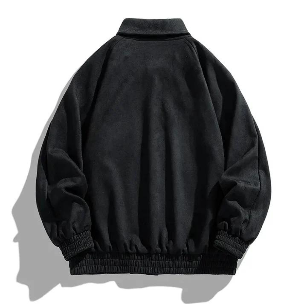 Men oversized retro bomber jacket with button front in dark grey brown and black