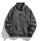 Men oversized retro bomber jacket with button front in dark grey brown and black