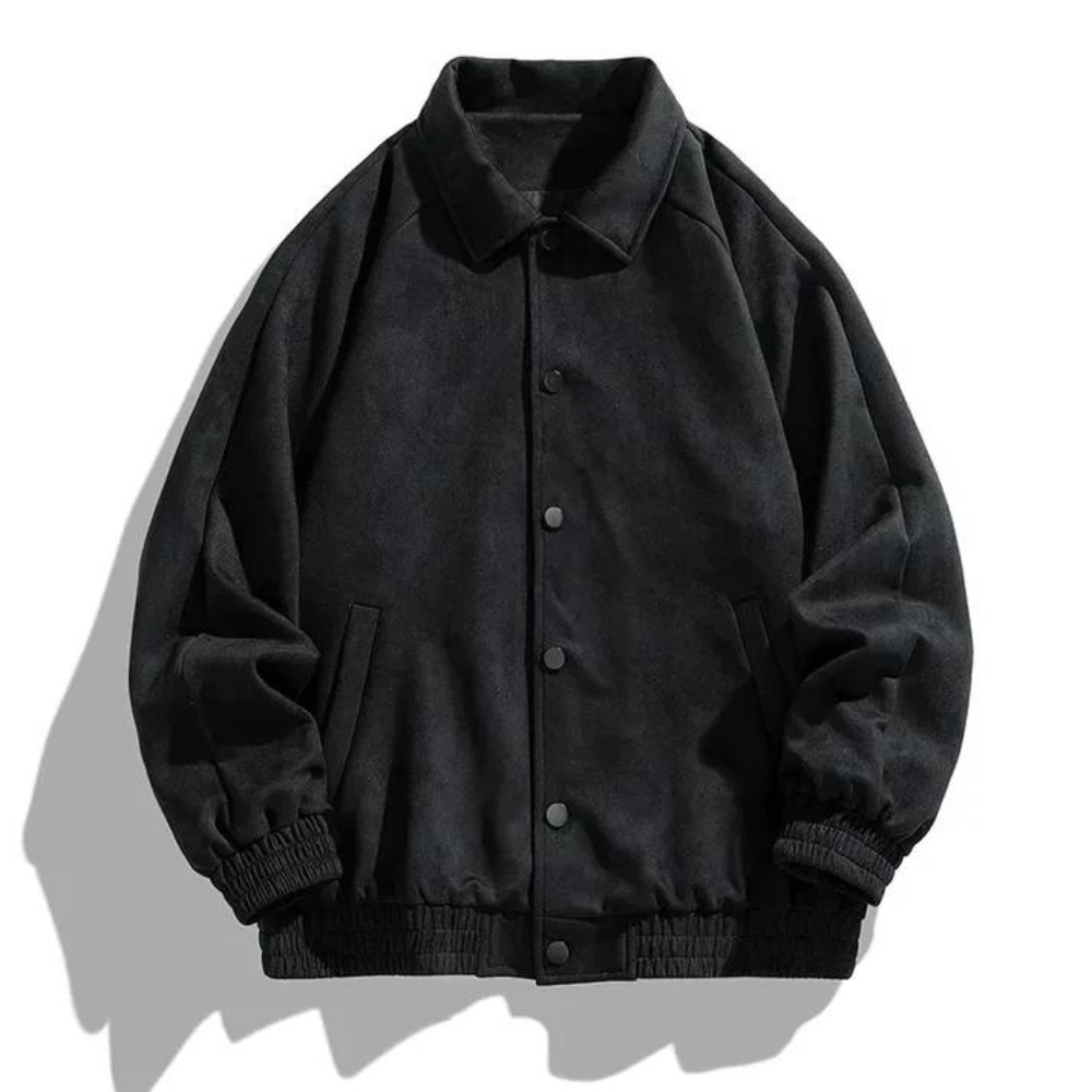 Men oversized retro bomber jacket with button front in dark grey brown and black