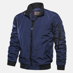 Men bomber jacket zip up windproof with ribbed cuffs and stand collar