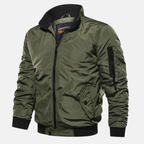 Men bomber jacket zip up windproof with ribbed cuffs and stand collar