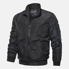 Men bomber jacket zip up windproof with ribbed cuffs and stand collar