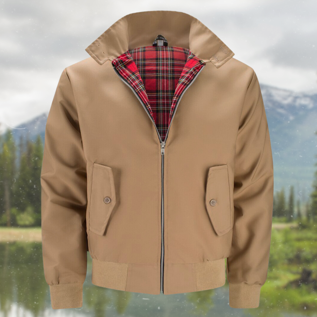 Men bomber jacket zip up Harrington style with ribbed cuffs and inner pocket