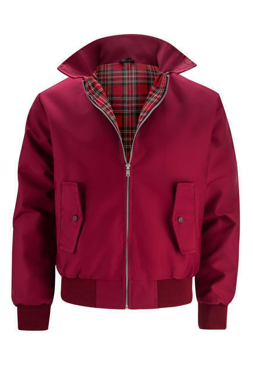 Men bomber jacket zip up Harrington style with ribbed cuffs and inner pocket