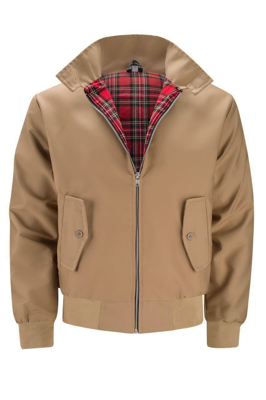 Men bomber jacket zip up Harrington style with ribbed cuffs and inner pocket