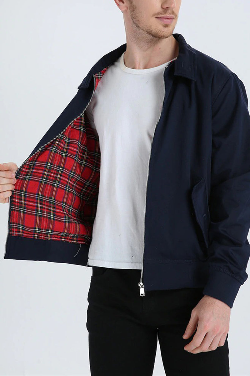 Men bomber jacket zip up Harrington style with ribbed cuffs and inner pocket