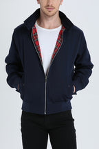 Men bomber jacket zip up Harrington style with ribbed cuffs and inner pocket