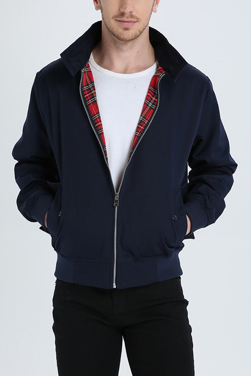 Men bomber jacket zip up Harrington style with ribbed cuffs and inner pocket