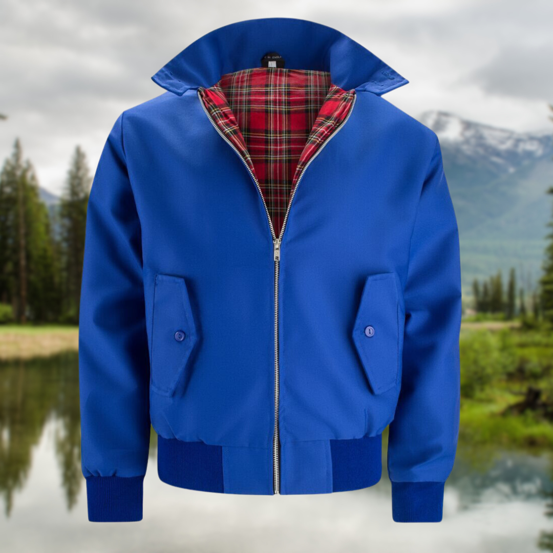 Men bomber jacket zip up Harrington style with ribbed cuffs and inner pocket