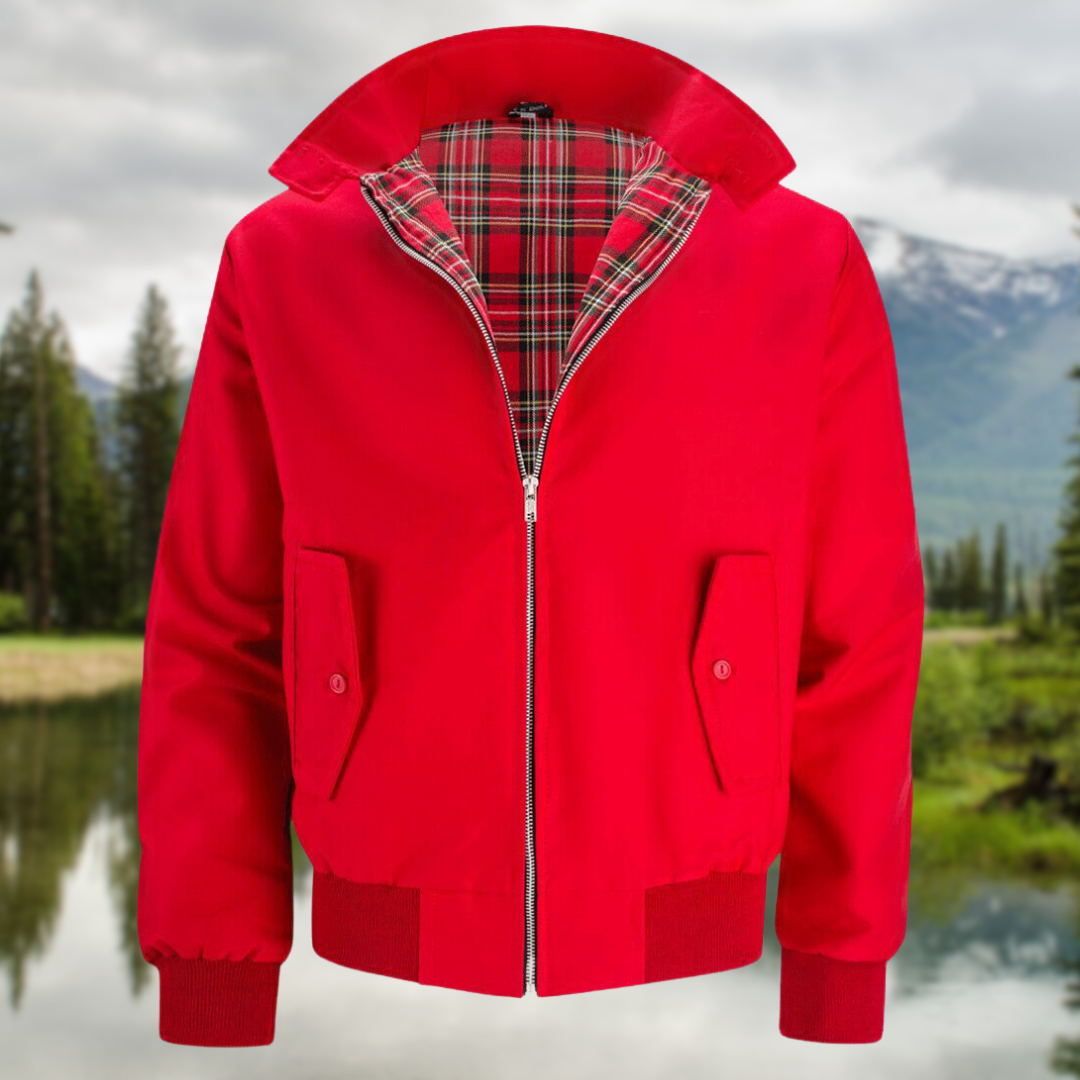 Men bomber jacket zip up Harrington style with ribbed cuffs and inner pocket