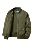 Men's lightweight windproof zip-up bomber jacket in khaki, army green, black and navy