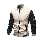 Men bomber jacket zip up in beige black and green lightweight casual