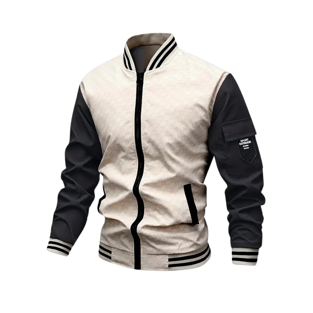 Men bomber jacket zip up in beige black and green lightweight casual