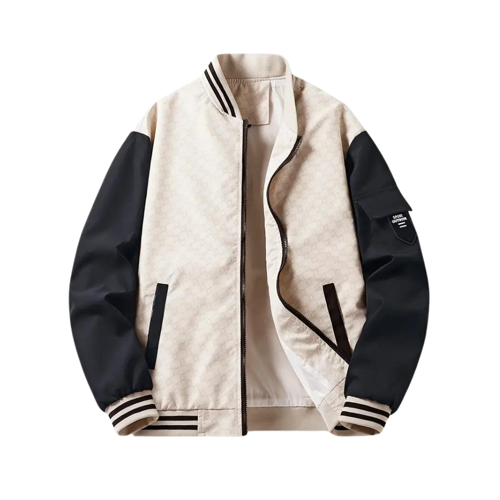 Men bomber jacket zip up in beige black and green lightweight casual
