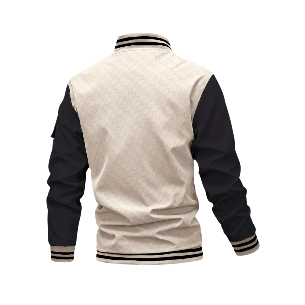 Men bomber jacket zip up in beige black and green lightweight casual