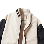 Men bomber jacket zip up in beige black and green lightweight casual