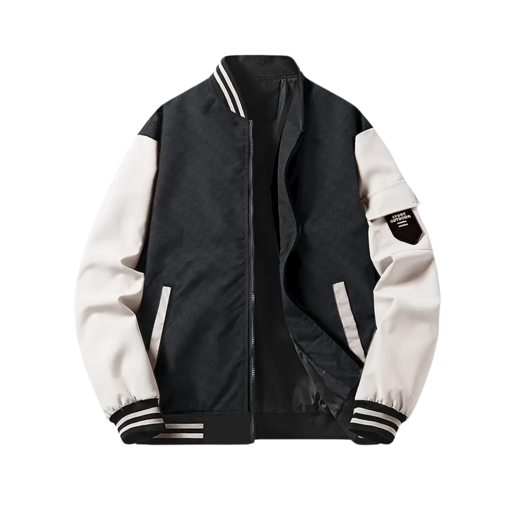 Men bomber jacket zip up in beige black and green lightweight casual
