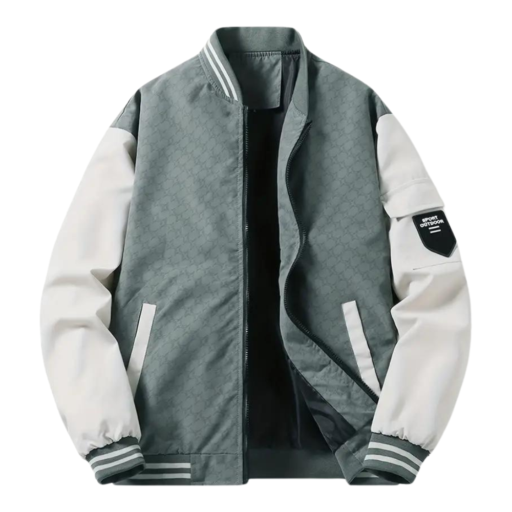 Men bomber jacket zip up in beige black and green lightweight casual