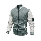 Men bomber jacket zip up in beige black and green lightweight casual