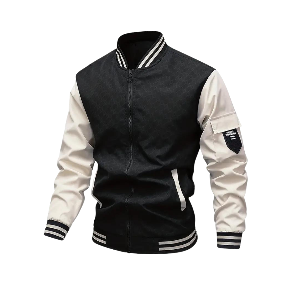 Men bomber jacket zip up in beige black and green lightweight casual