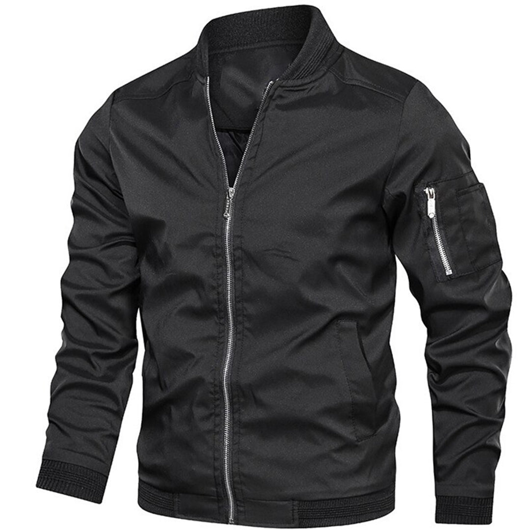 Men's lightweight bomber jacket with zip-up closure, ribbed cuffs and stand collar