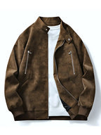 Men's bomber jacket full zip relaxed fit fall jacket in brown, black and grey