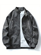 Men's bomber jacket full zip relaxed fit fall jacket in brown, black and grey