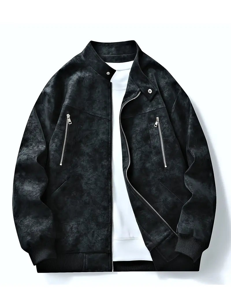 Men's bomber jacket full zip relaxed fit fall jacket in brown, black and grey