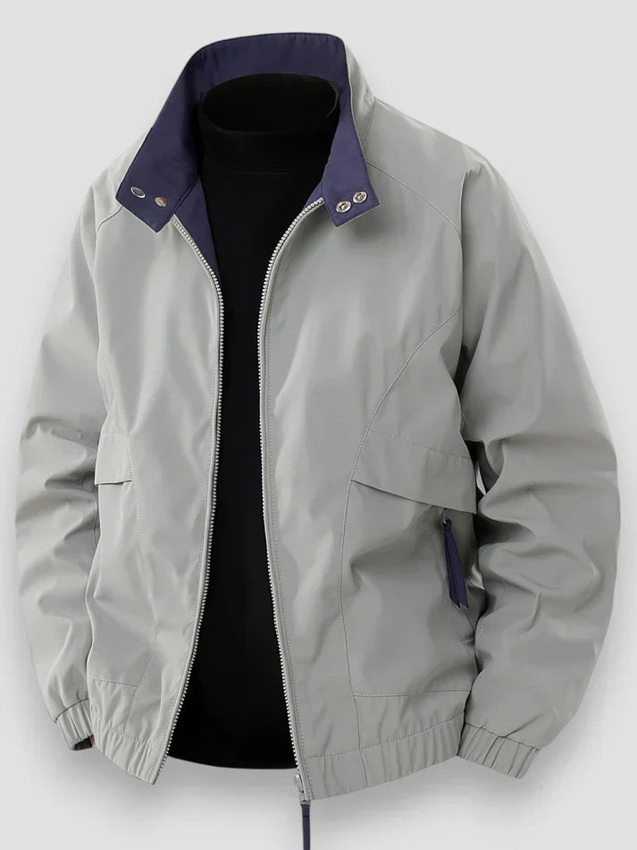 Men's bomber jacket zip-up loose fit with stand collar, transitional outerwear