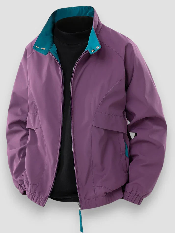 Men's bomber jacket zip-up loose fit with stand collar, transitional outerwear