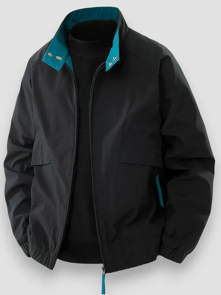 Men's bomber jacket zip-up loose fit with stand collar, transitional outerwear
