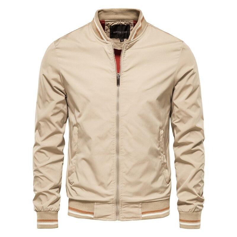 Men's bomber jacket slim fit full zip in black, autumn outerwear