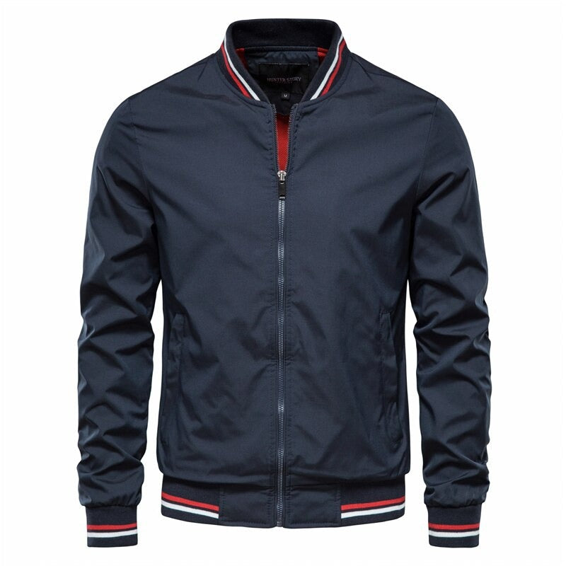 Men's bomber jacket slim fit full zip in black, autumn outerwear