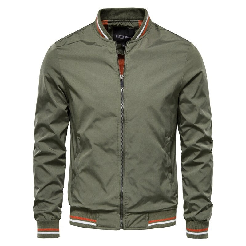 Men's bomber jacket slim fit full zip in black, autumn outerwear