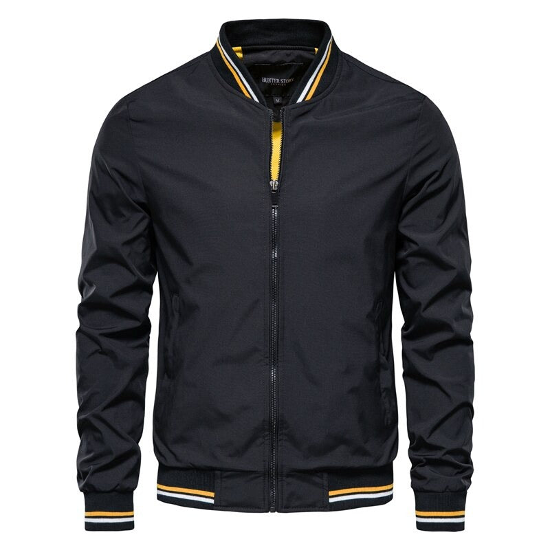 Men's bomber jacket slim fit full zip in black, autumn outerwear