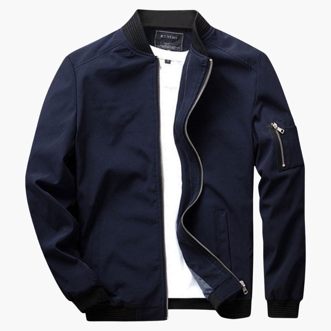 Men's bomber jacket windproof with zip pockets, slim fit for spring and fall