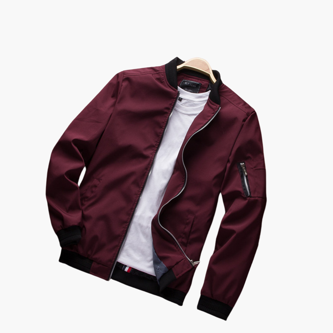 Men's bomber jacket windproof with zip pockets, slim fit for spring and fall