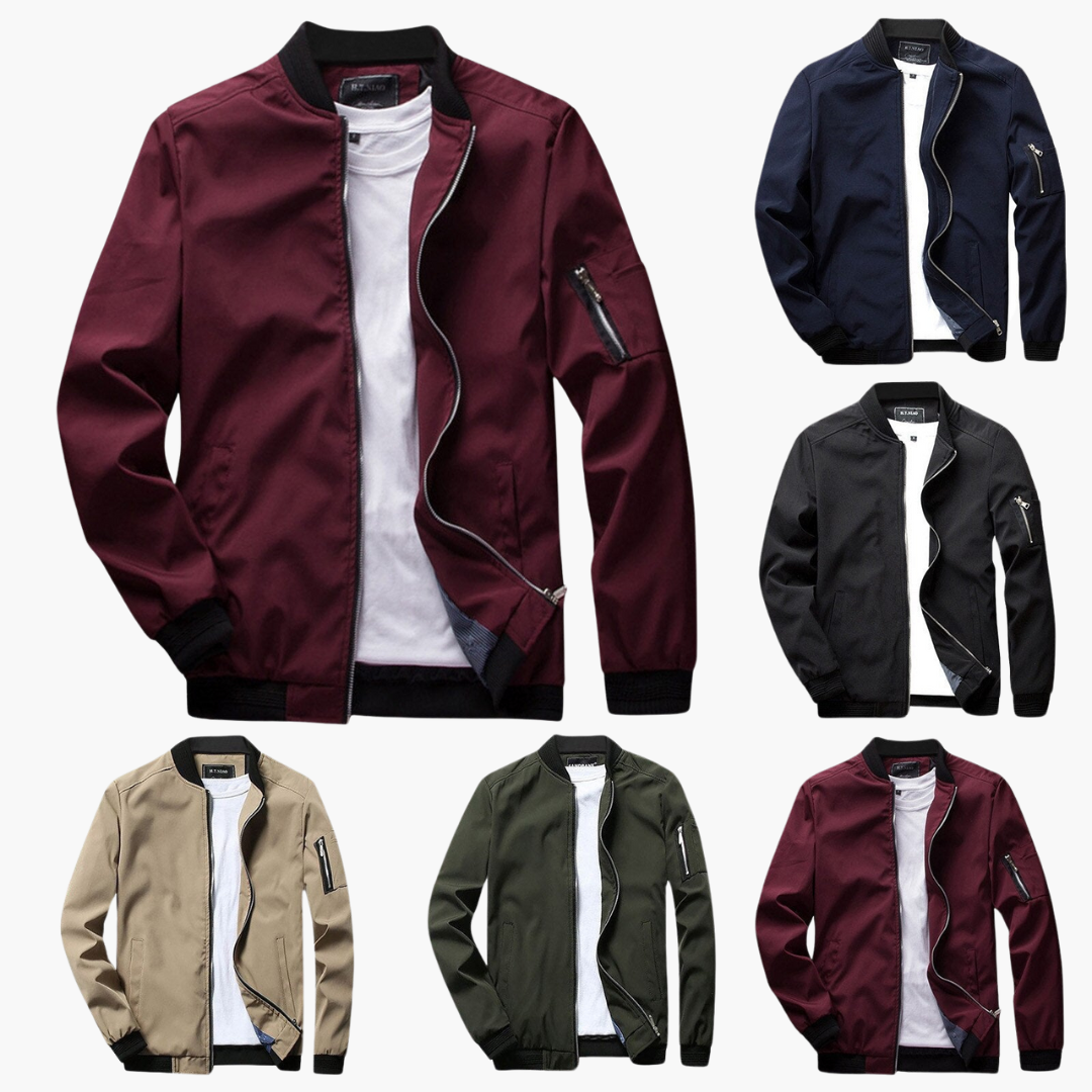 Men's bomber jacket windproof with zip pockets, slim fit for spring and fall