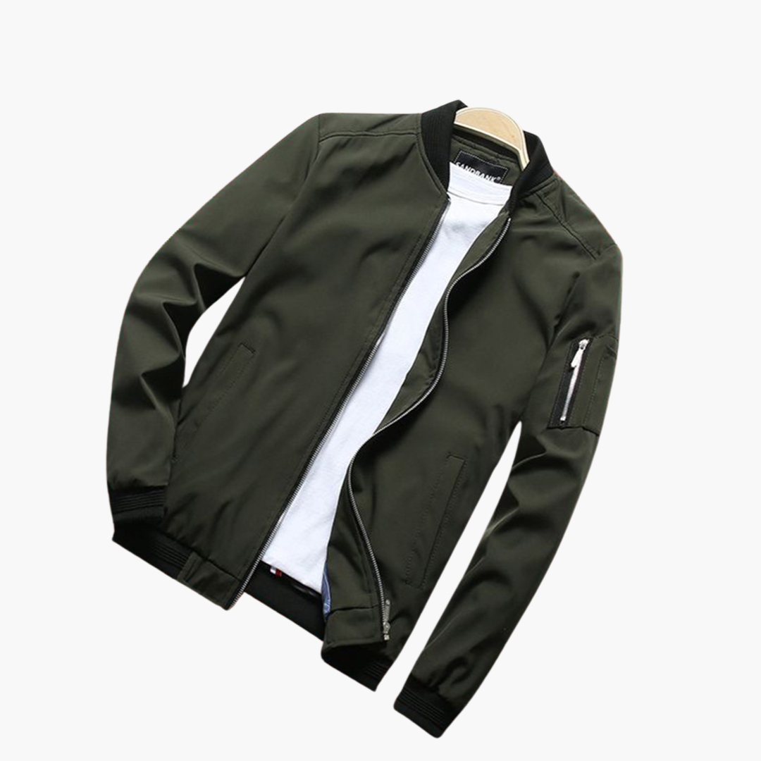 Men's bomber jacket windproof with zip pockets, slim fit for spring and fall