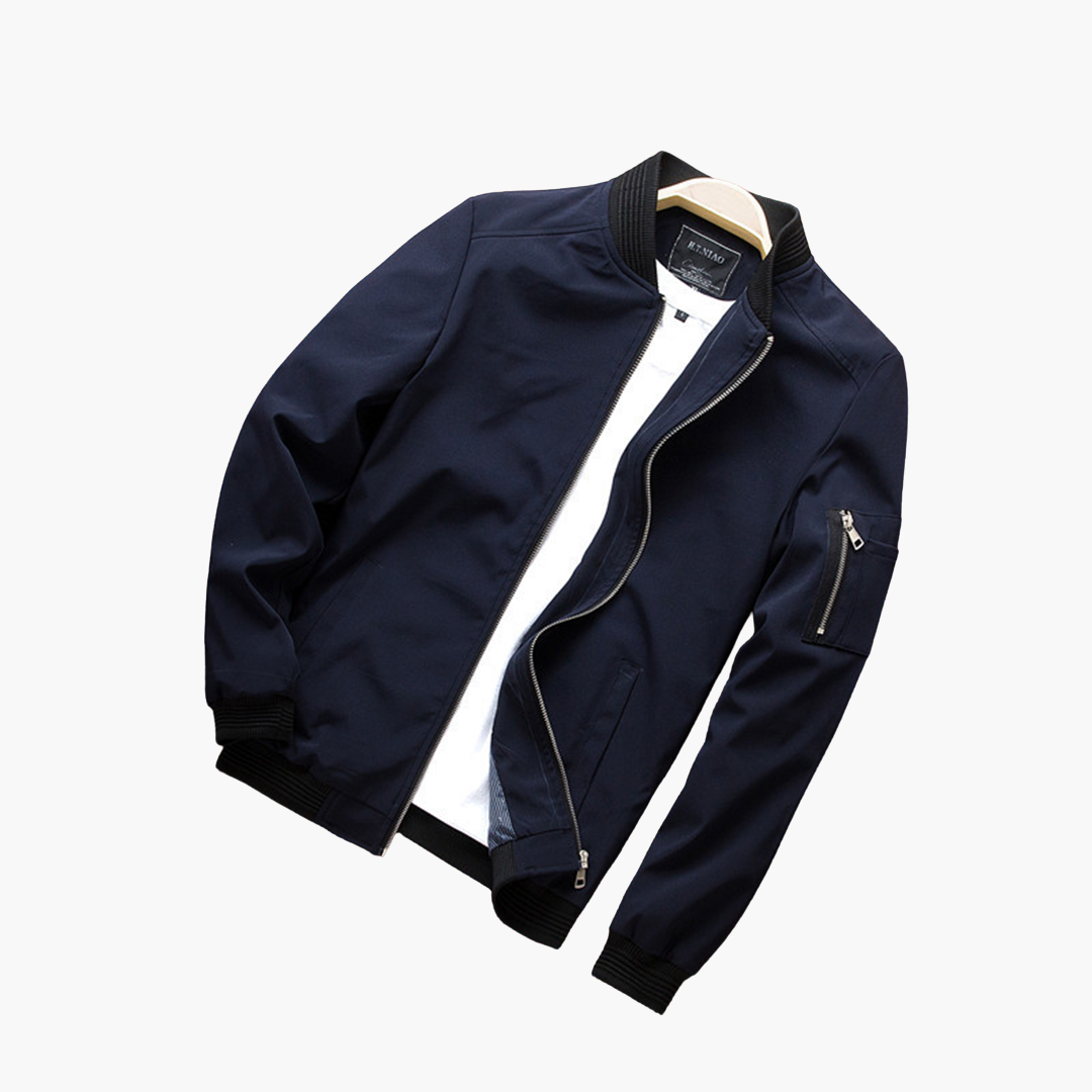 Men's bomber jacket windproof with zip pockets, slim fit for spring and fall