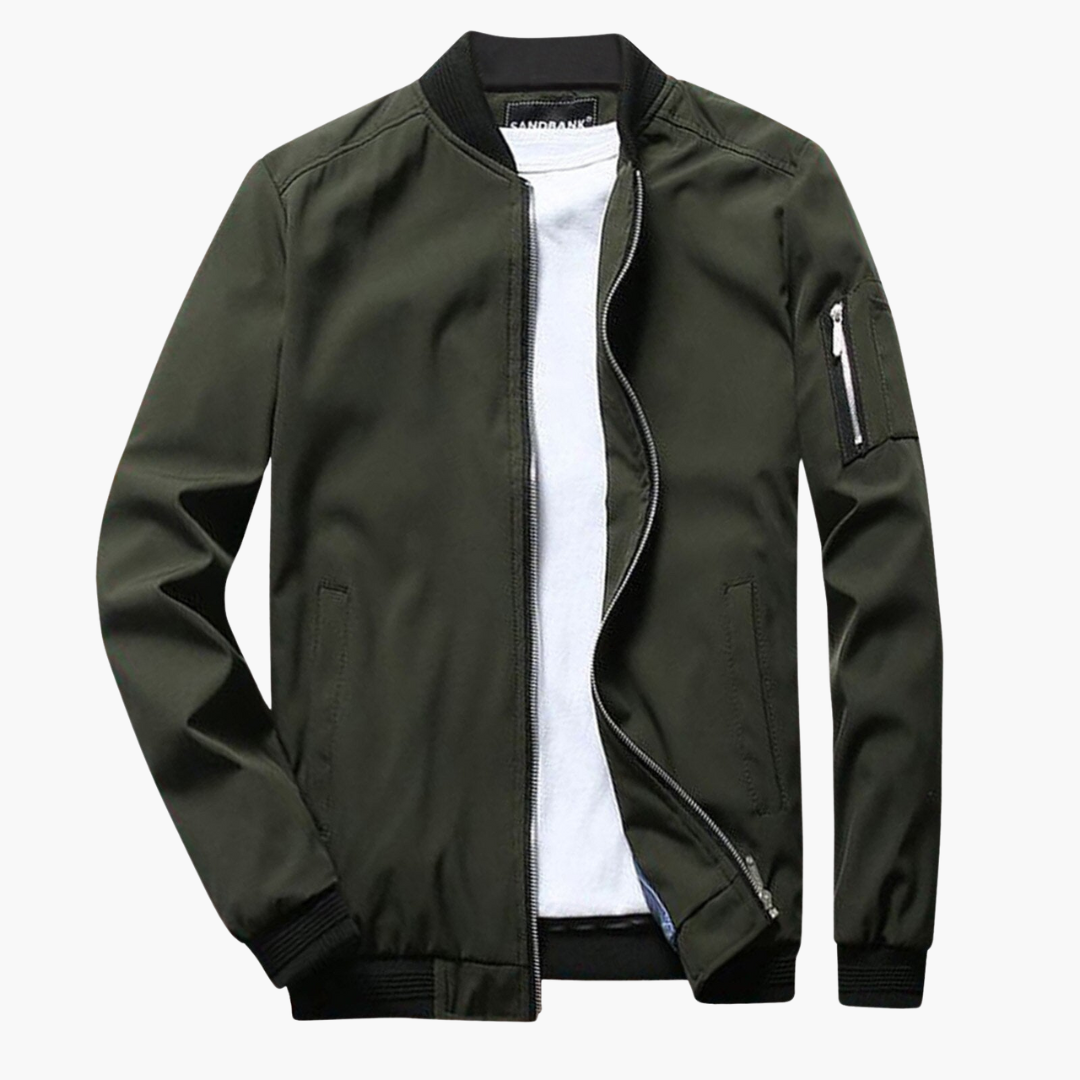 Men's bomber jacket windproof with zip pockets, slim fit for spring and fall