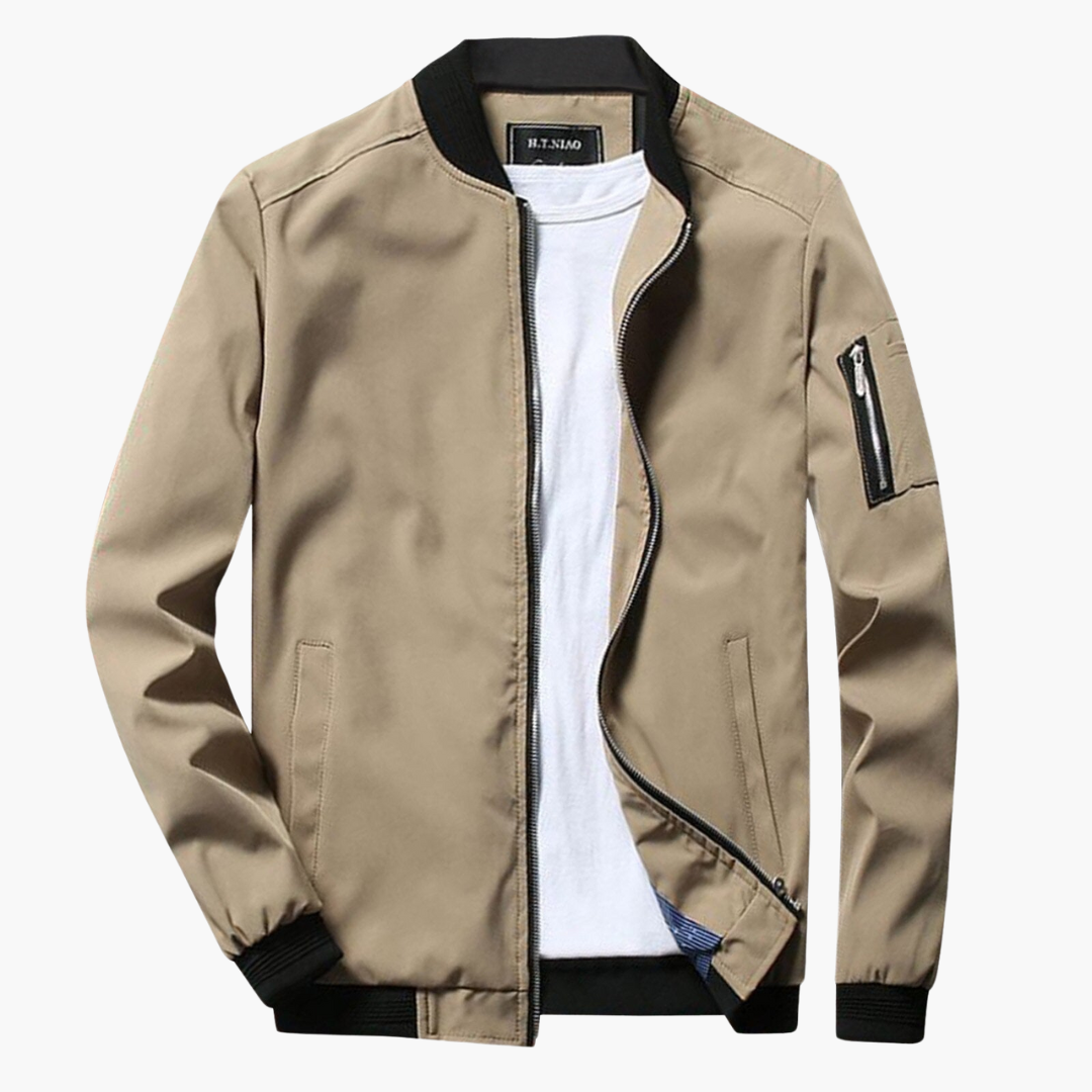 Men's bomber jacket windproof with zip pockets, slim fit for spring and fall