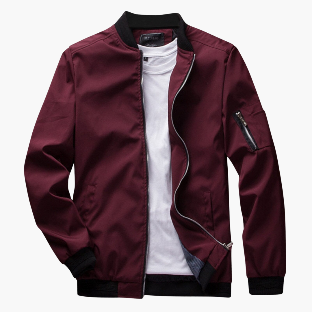 Men's bomber jacket windproof with zip pockets, slim fit for spring and fall