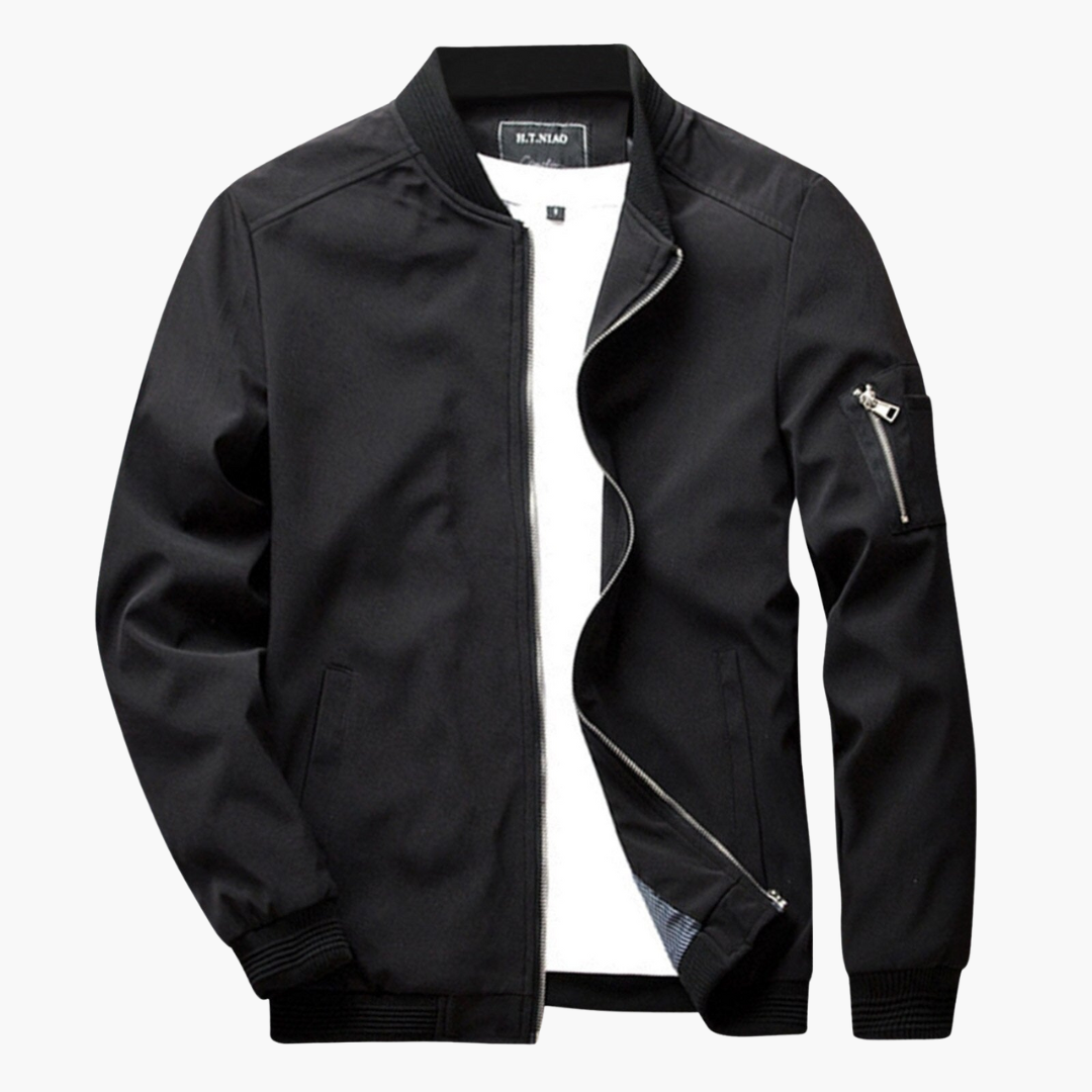 Men's bomber jacket windproof with zip pockets, slim fit for spring and fall