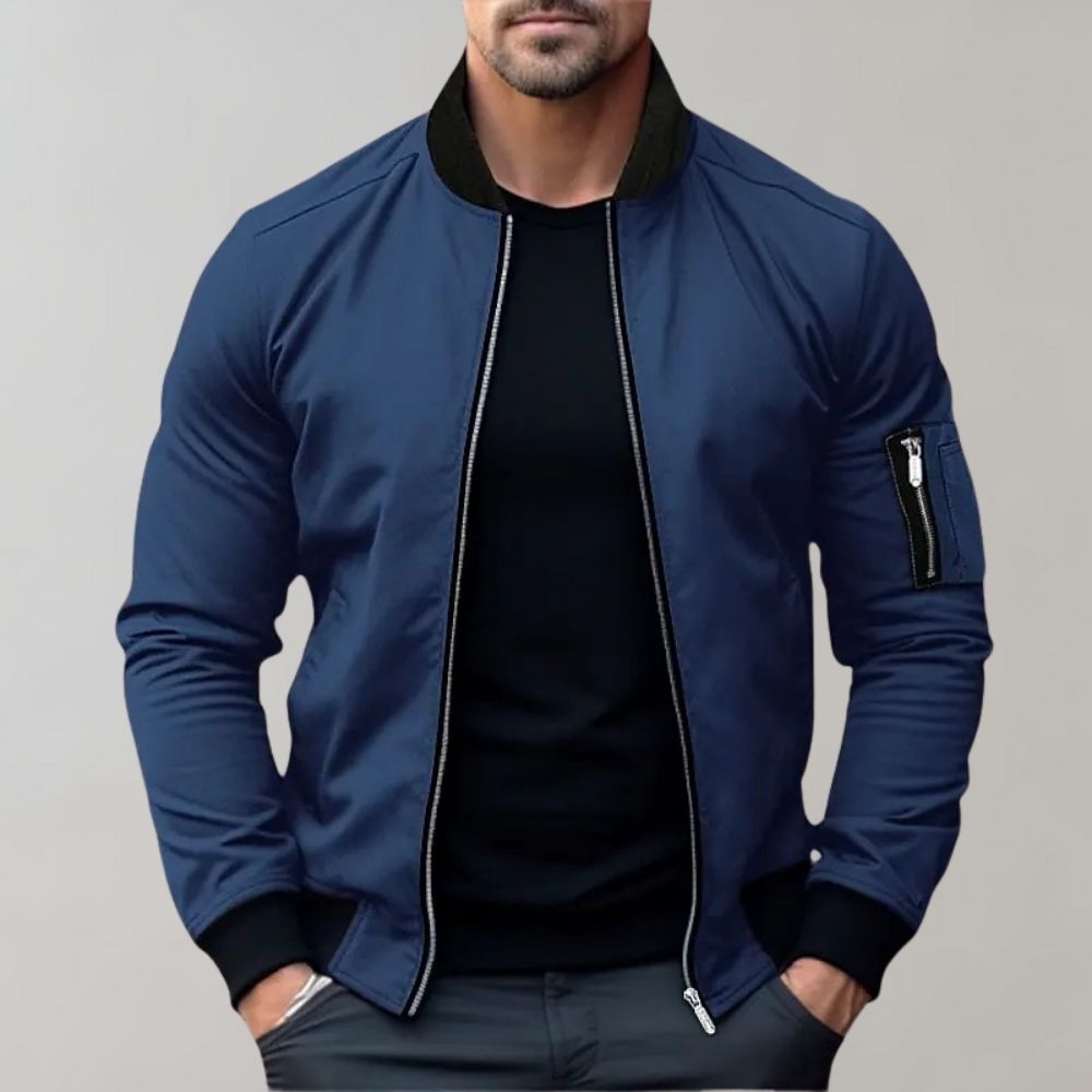 Men bomber jacket windproof lightweight with zip closure
