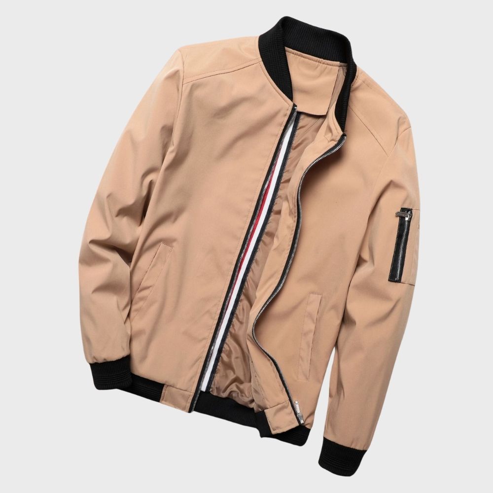 Men bomber jacket windproof lightweight with zip closure