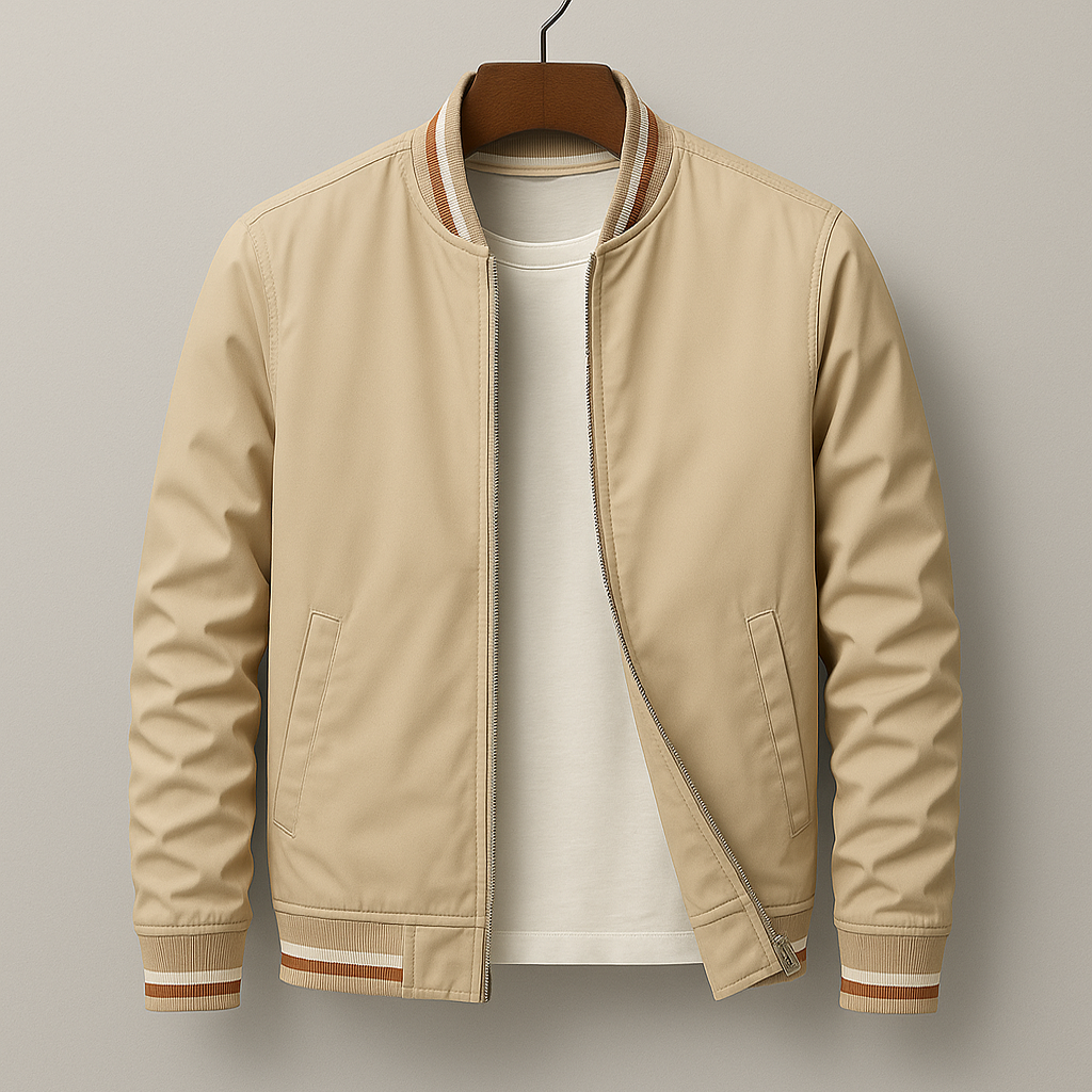Men's bomber jacket full-zip windproof with ribbed trim, transition season outerwear